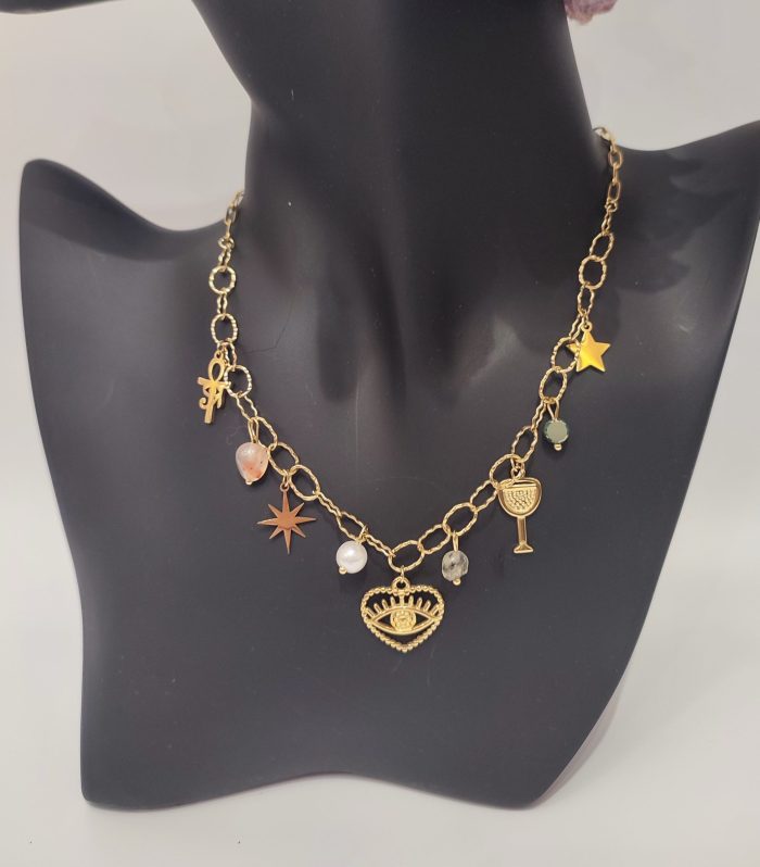 Çelik Kalp Charmlı Kolye