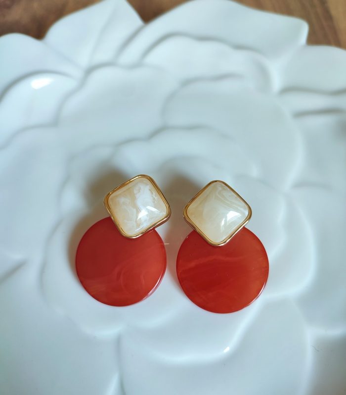 Krem Turuncu Renk Daire Sallantılı Küpe