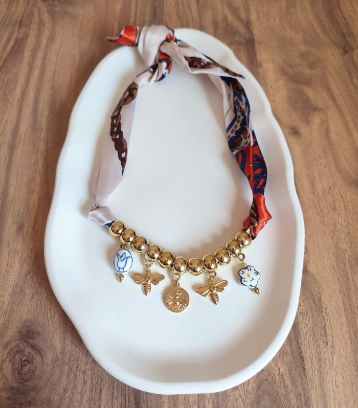 Seramik ve Çelik Charmlı Fular Kolye