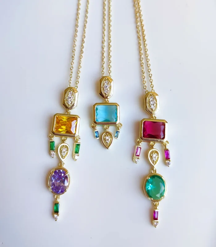 Renkli Baget Taşlı Kolye