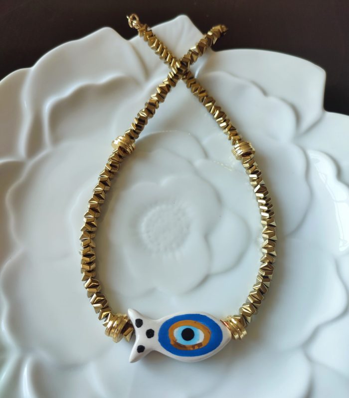 Seramik Balık Detaylı Hematit Kolye