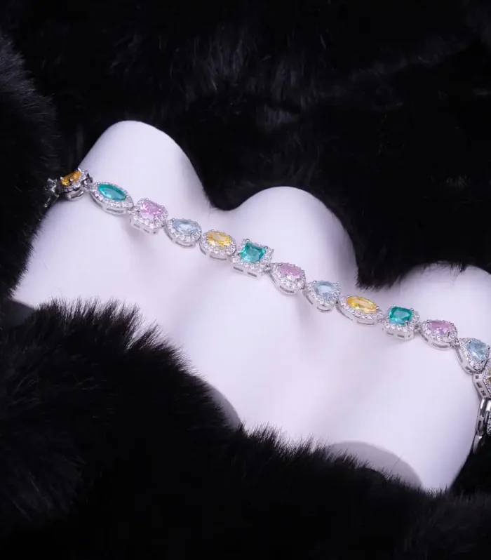 Özel Seri Renkli Sıralı Taşlı Silver Bileklik