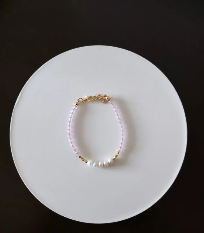 Pembe Kuvars ve İncili Bileklik