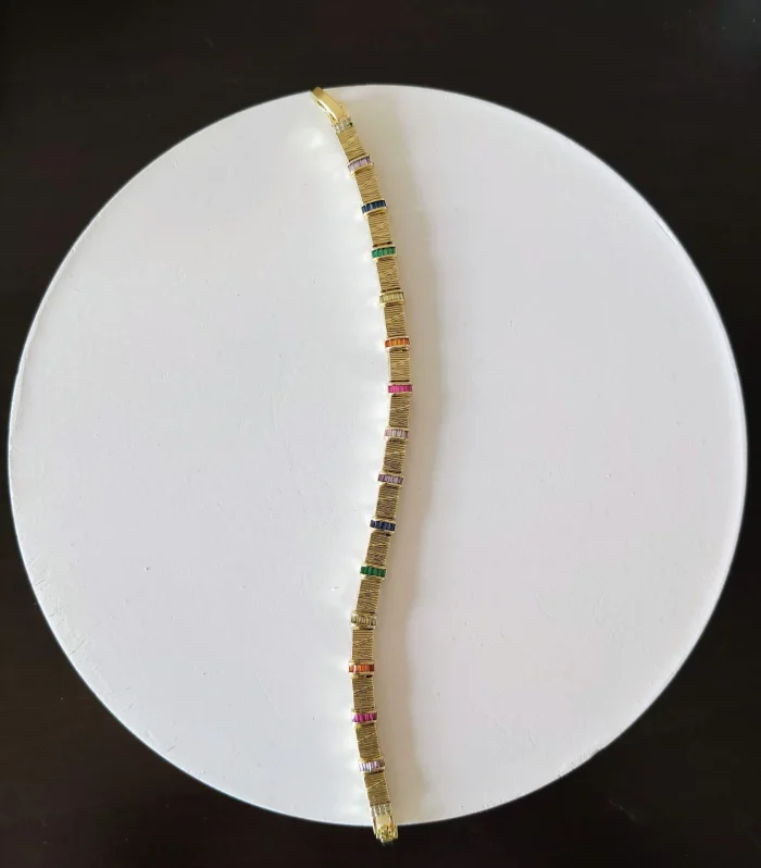 Renkli Taş Detaylı Gold Bileklik