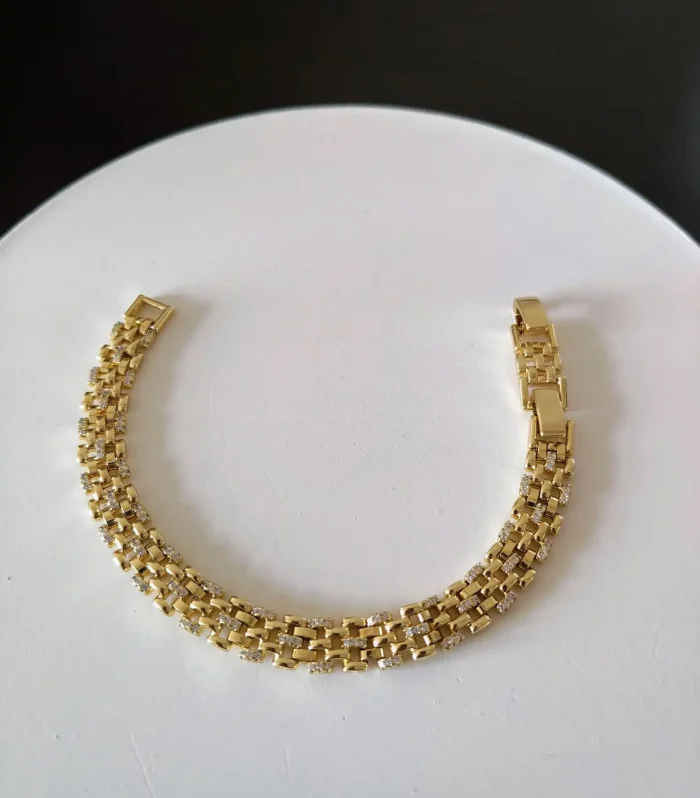 Zirkon Taşlı Gold Hasır Bileklik