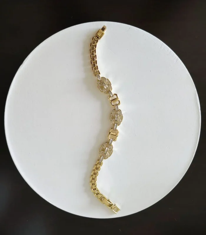 Zirkon Taşlı Kilit Model Gold Bileklik